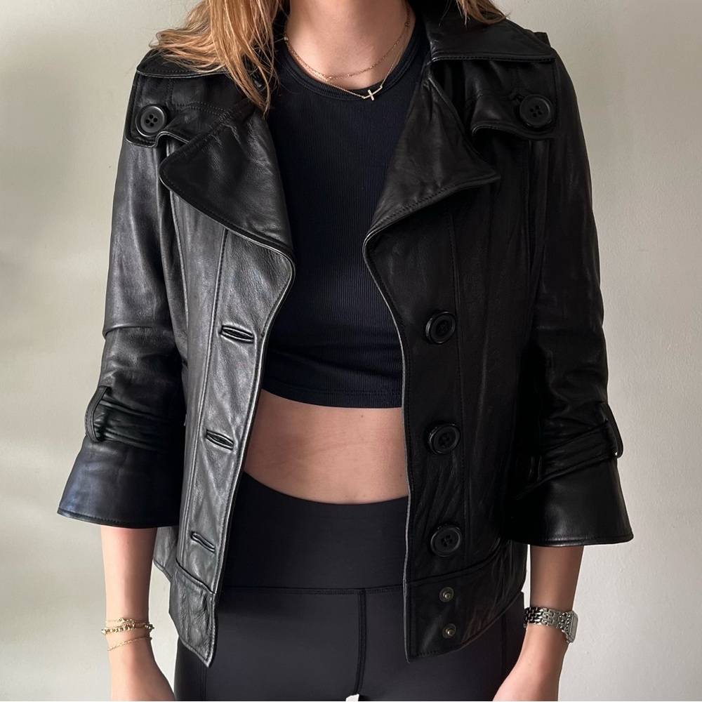Mike & Chris Black Leather Jacket with 3/4 Sleeves